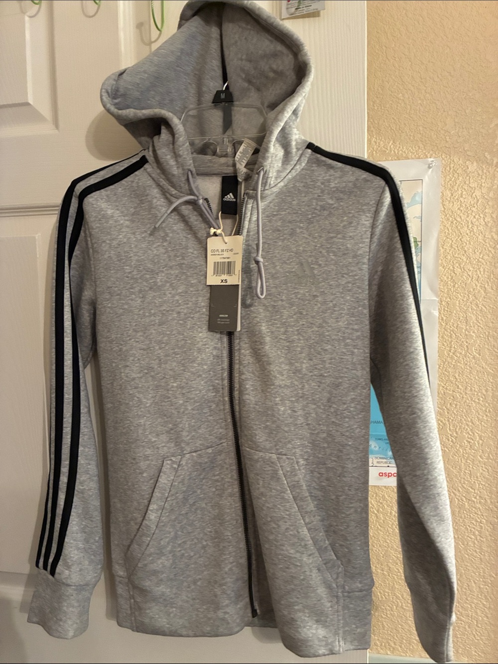 NWT adidas Gray Hoodie with Black Sleeve Stripes